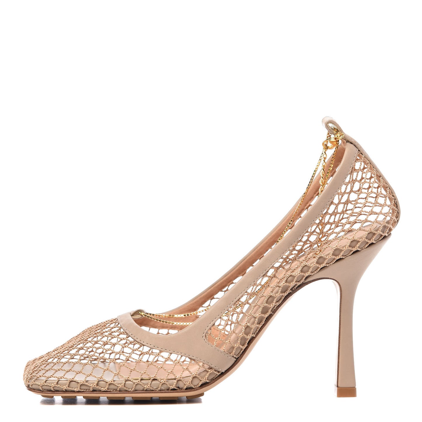 Mesh Calfskin Chain Stretch Pumps 38.5 Beige