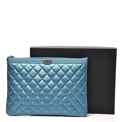 Chanel Metallic Caviar Quilted Medium Boy Cosmetic Case Turquoise 10 of 10