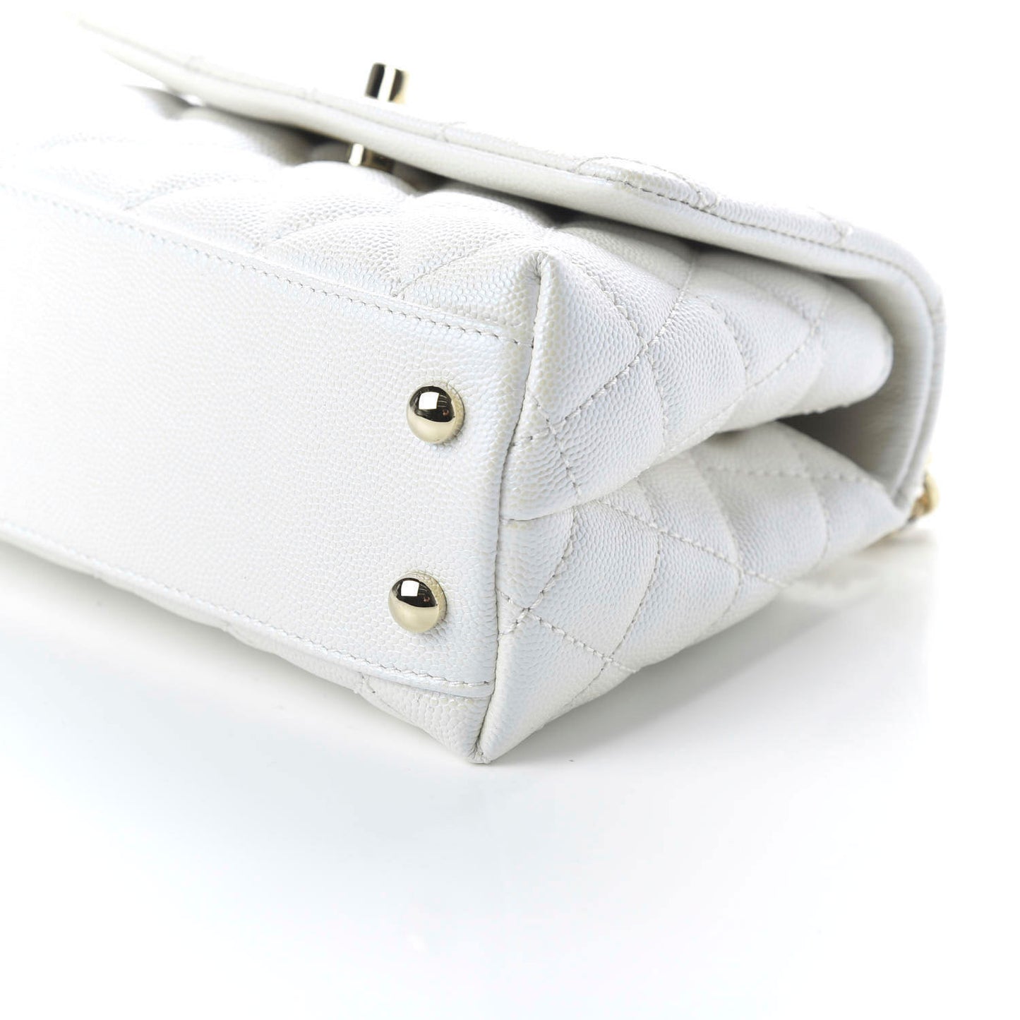 Iridescent Caviar Quilted Extra Mini Coco Handle Flap Ivory