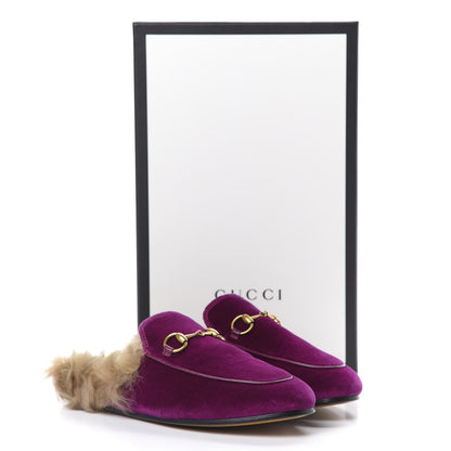 Gucci Velvet Fur Womens Princetown Slippers 37 Fucsia Violet Cyclamen Natural 10 of 10