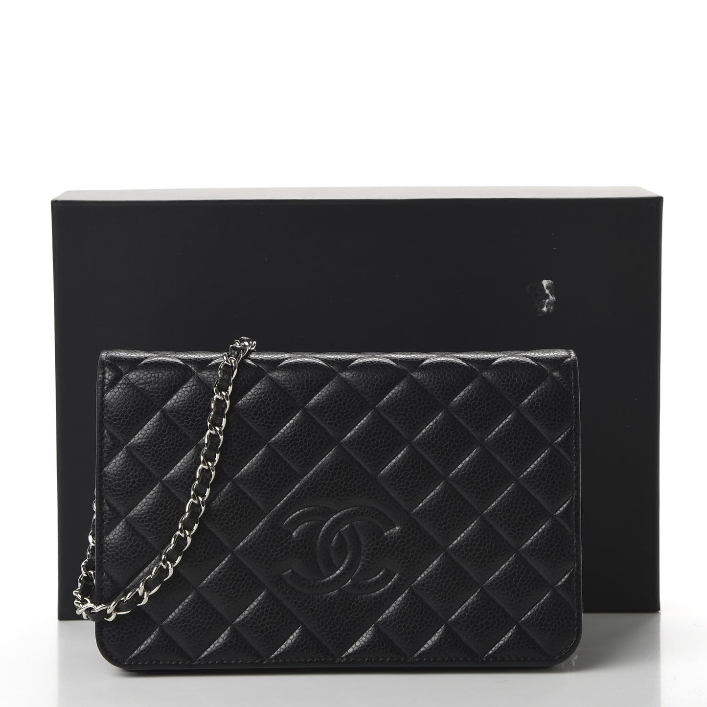 Caviar Quilted Diamond CC Wallet On Chain WOC Black