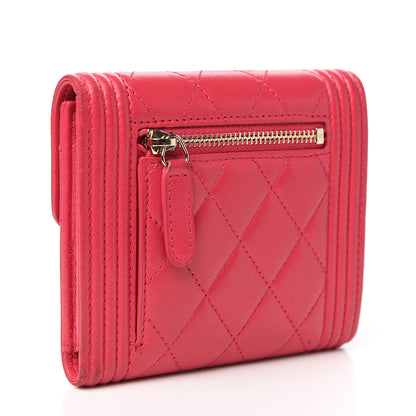 Chanel Lambskin Quilted Compact Boy Wallet Fuchsia 2 of 7