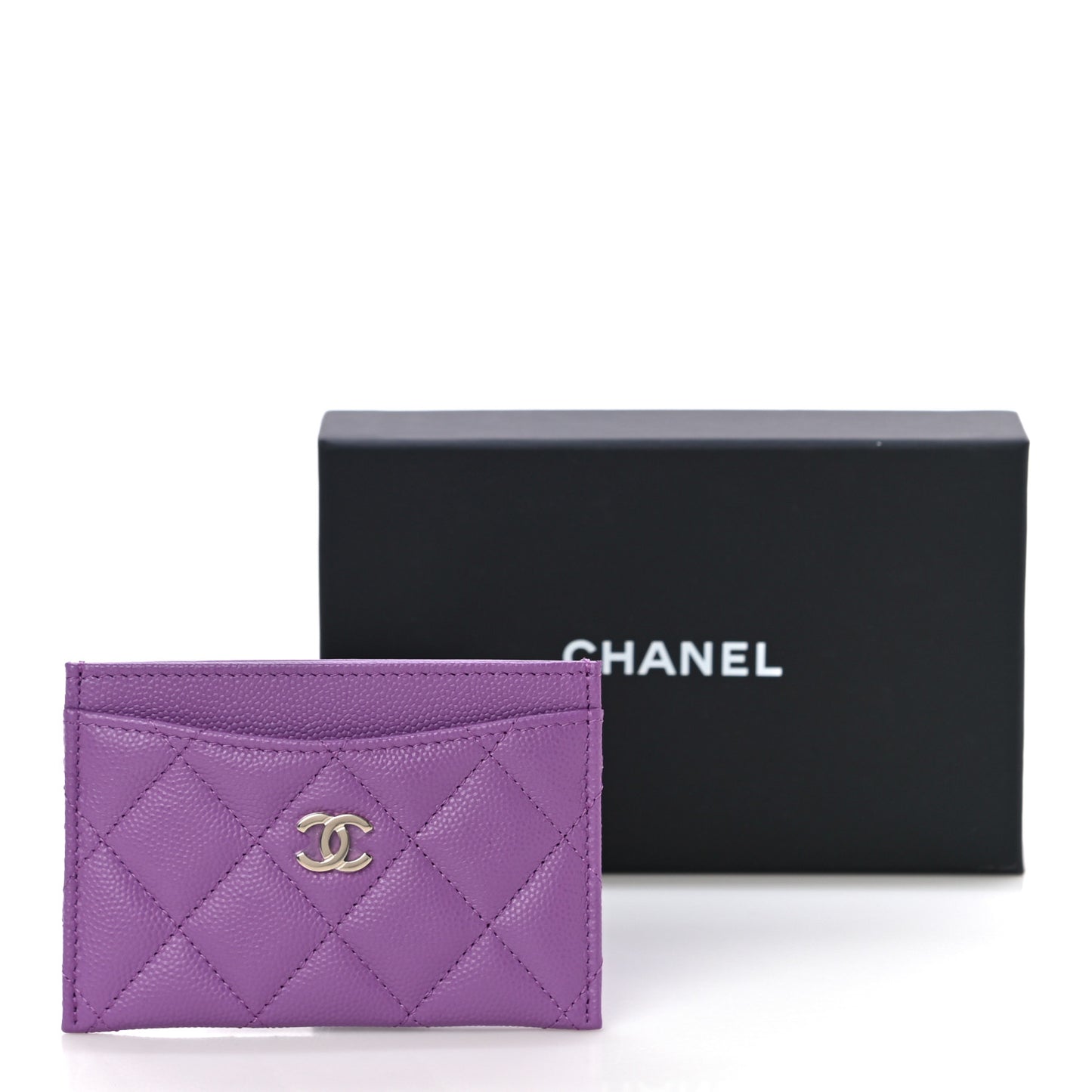 Caviar Quilted Card Holder Purple