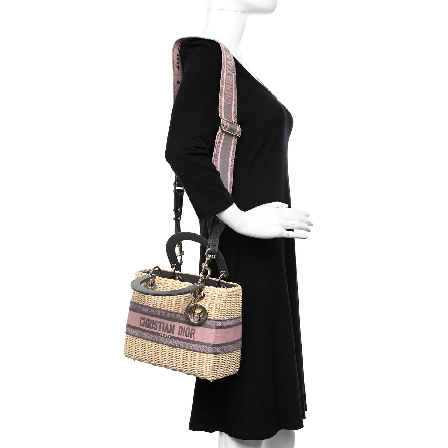 Wicker Oblique Medium Lady Dior Bag Pink Grey
