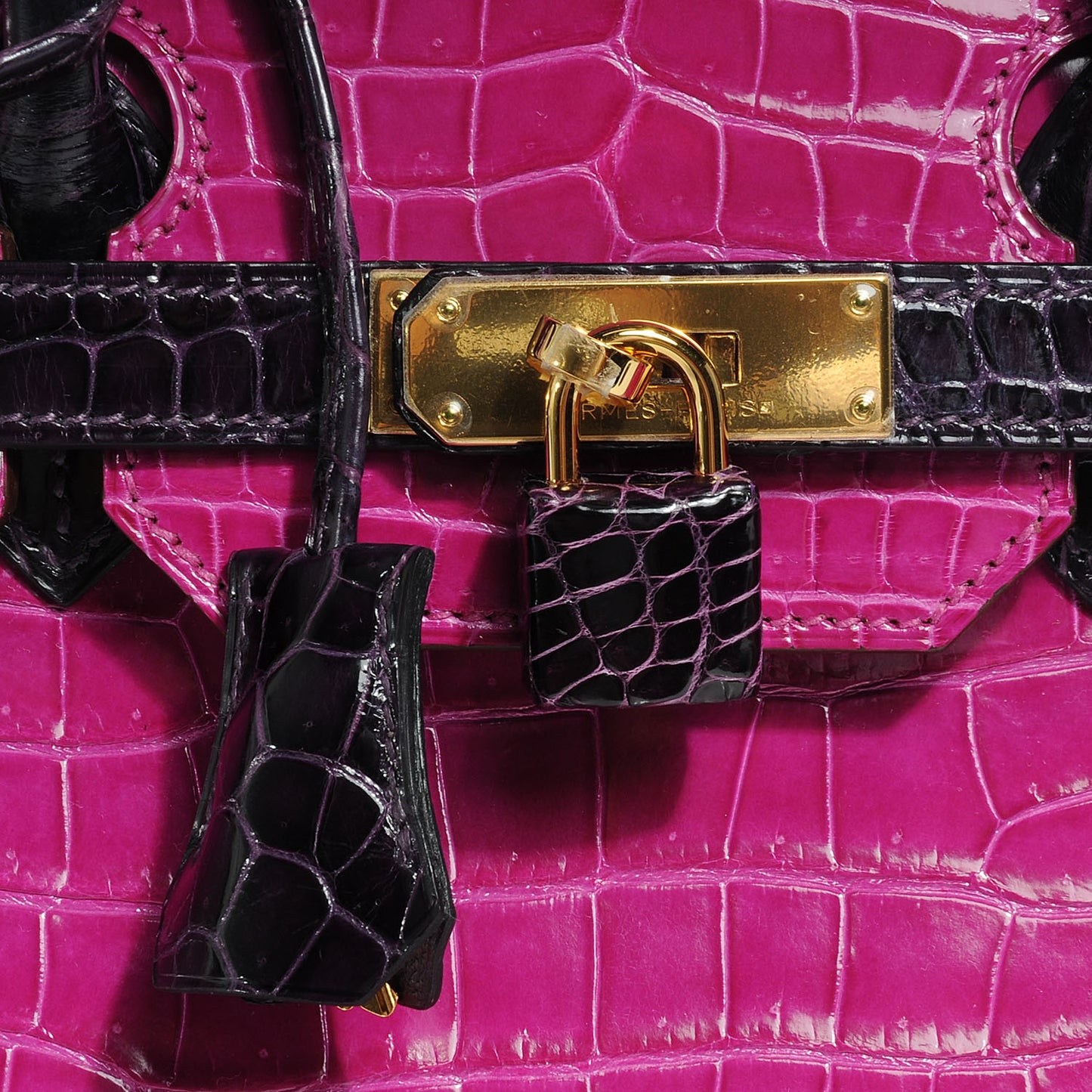 Shiny Porosus Crocodile Bi-Color Horseshoe Birkin 35 Rose Scheherazade/Amethyst