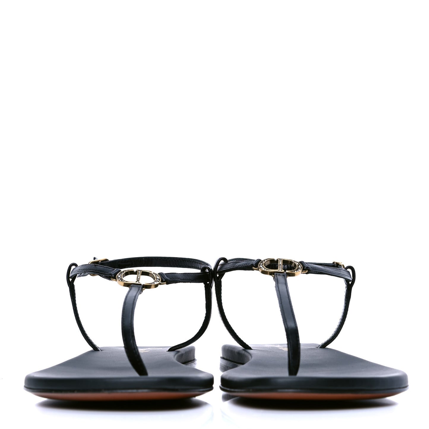 Lambskin Crystal Signature T-Strap Sandals 40 Black