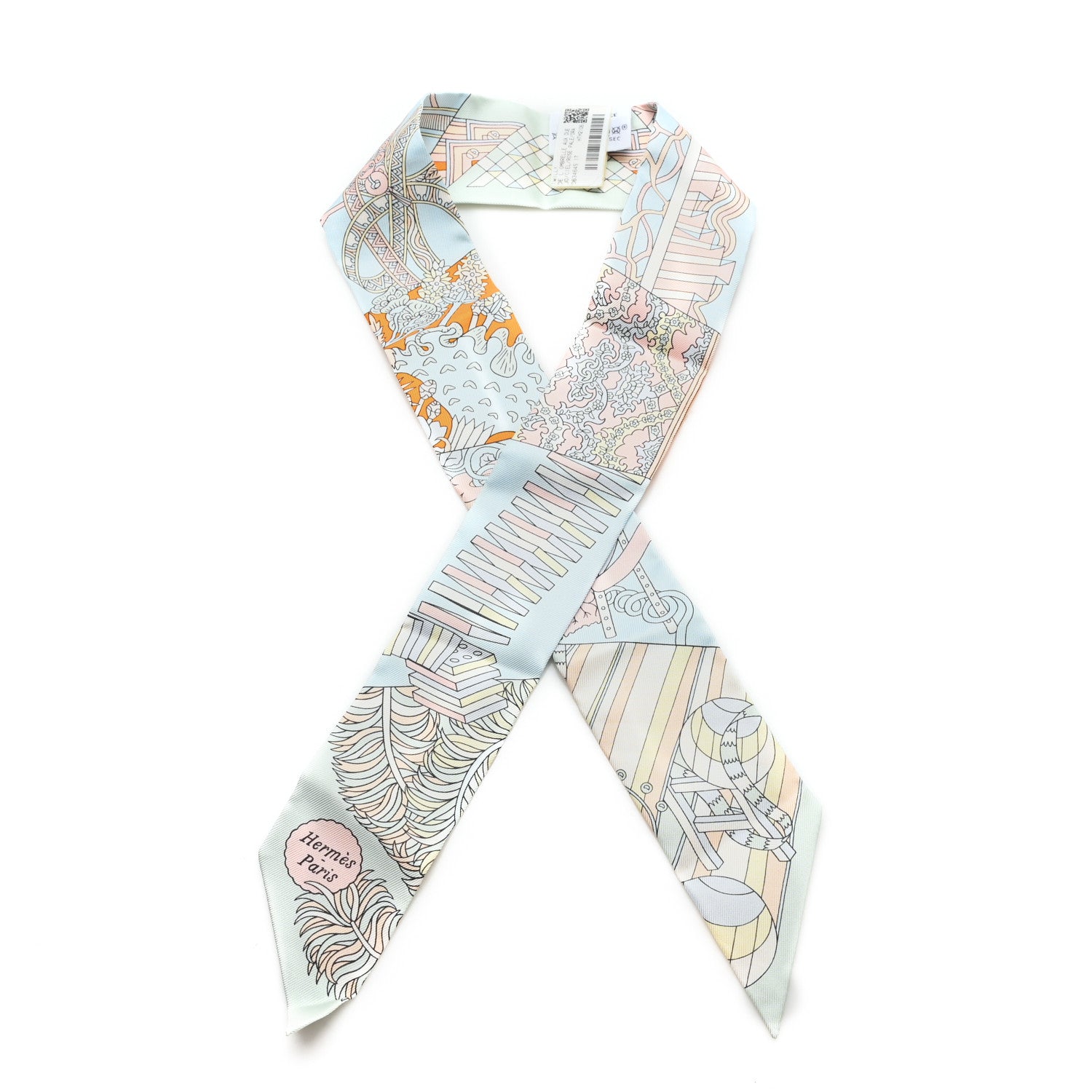 Hermes Silk De l'Ombrelle Aux Duels Twilly Ciel Rose Pale Orange 1 of 3