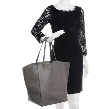 Celine Drummed Calfskin Medium Horizontal Cabas Phantom Grey 2 of 8