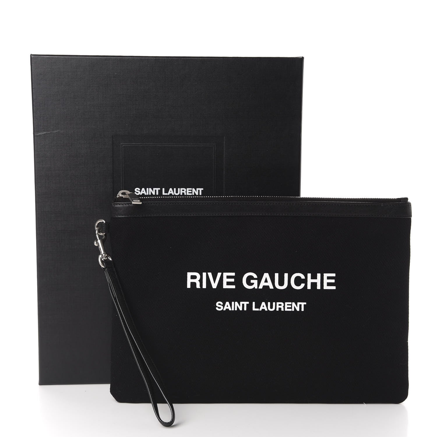 Saint Laurent Linen Canvas Rive Gouche Zipped Pouch Black 8 of 8