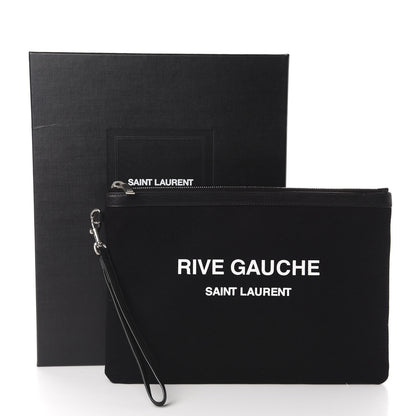 Saint Laurent Linen Canvas Rive Gouche Zipped Pouch Black 8 of 8
