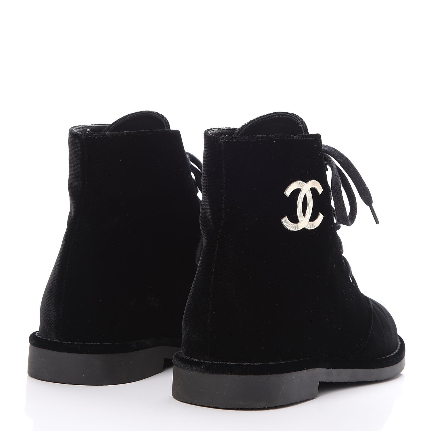Chanel Velvet CC Lace Up Boots 38 Black 4 of 9