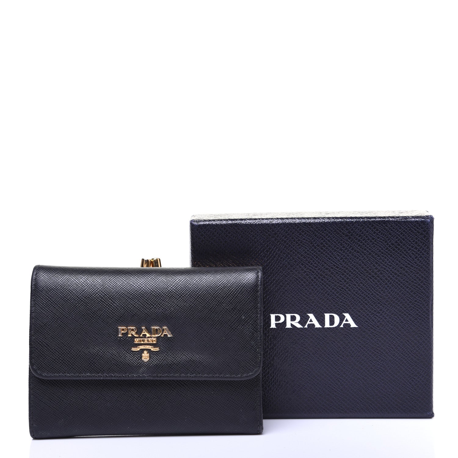 Prada Saffiano Metal Flap Compact Wallet Black 11 of 11