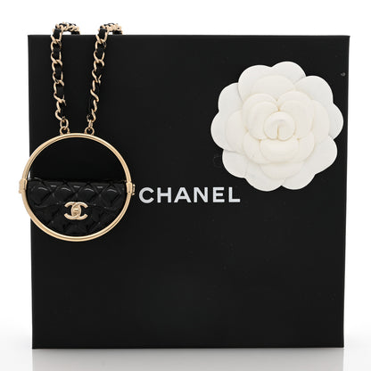 Chanel Metal Resin Quilted Flap Bag Hoop Mirror Necklace Black Gold 6 of 6