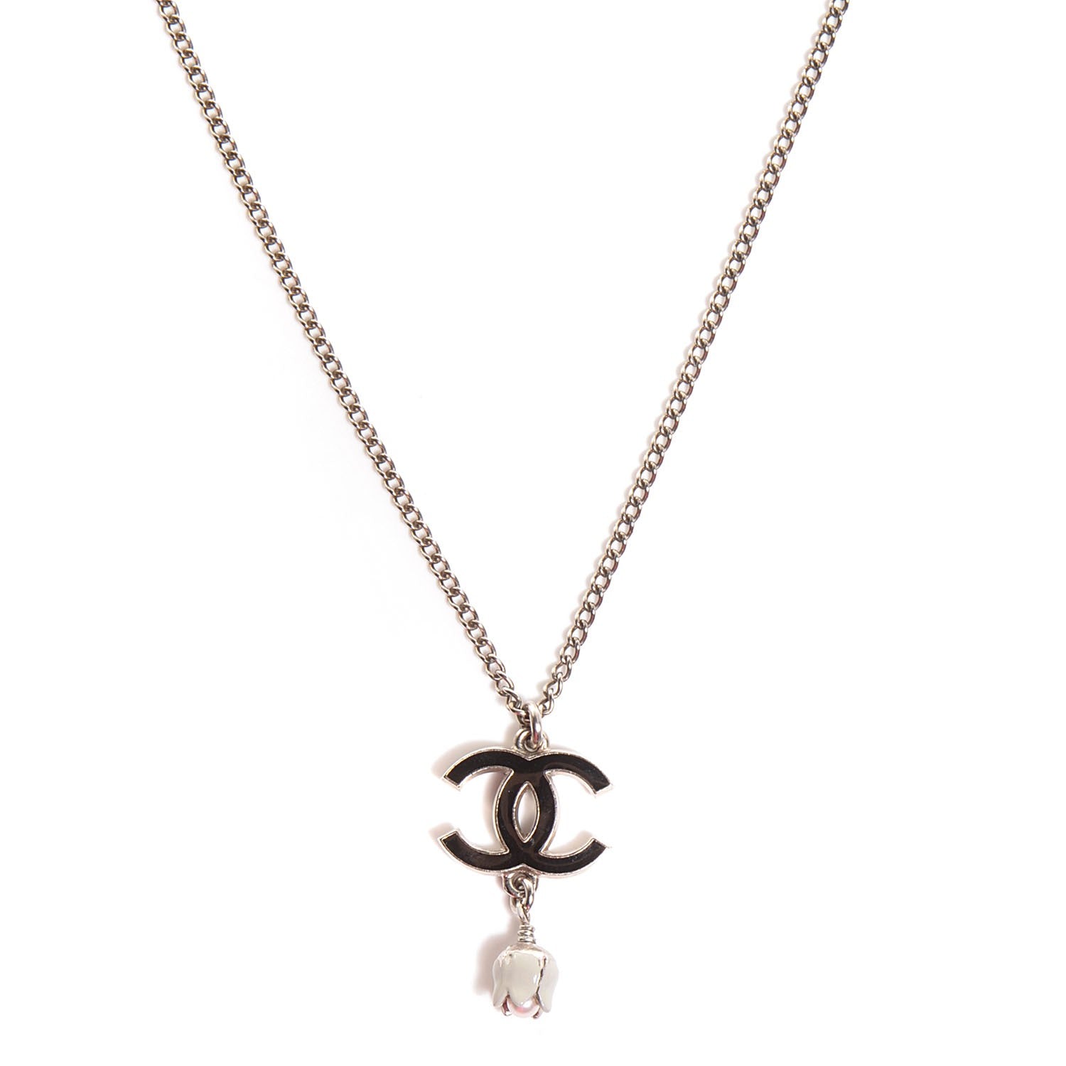 Chanel Enamel CC Pearl Necklace Black Silver 1 of 6