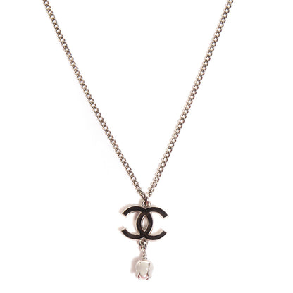 Chanel Enamel CC Pearl Necklace Black Silver 1 of 6