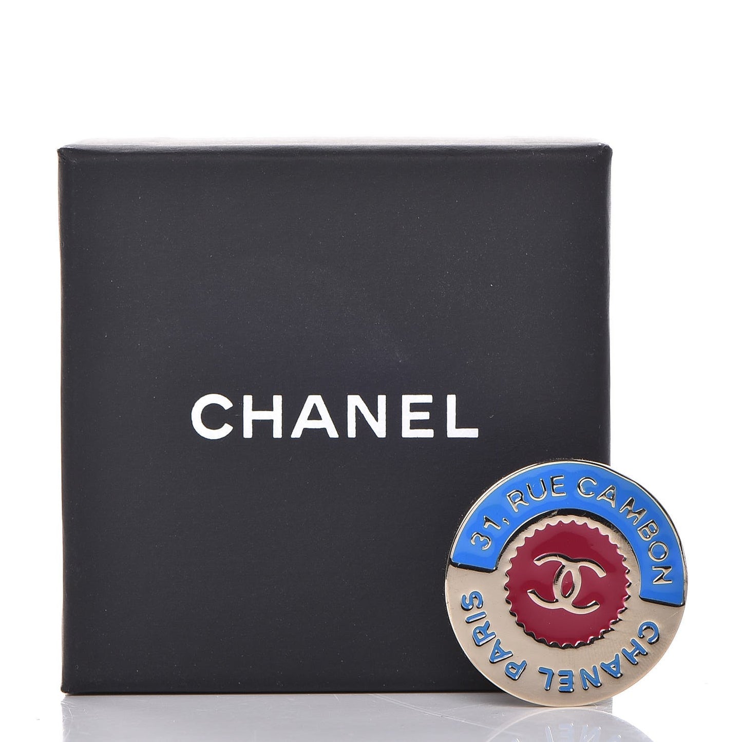 Enamel Rue Cambon CC Pin Brooch Blue Red Gold