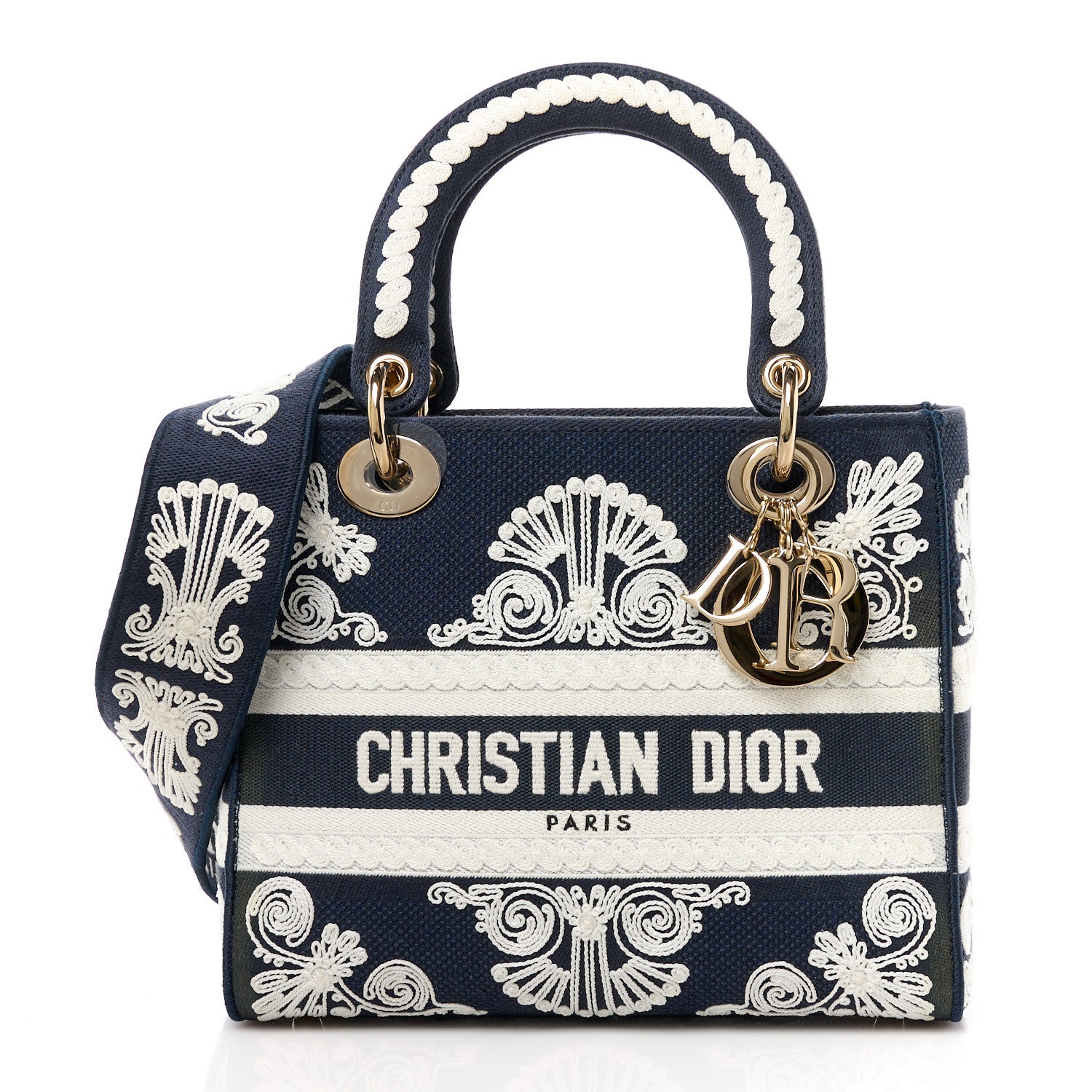 Christian Dior Embroidered Cornely Medium Lady D-Lite Blue White 1 of 11