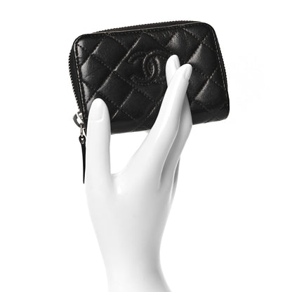 Chanel Lambskin Quilted Diamond CC Zip Around Coin Purse Black 2 of 7