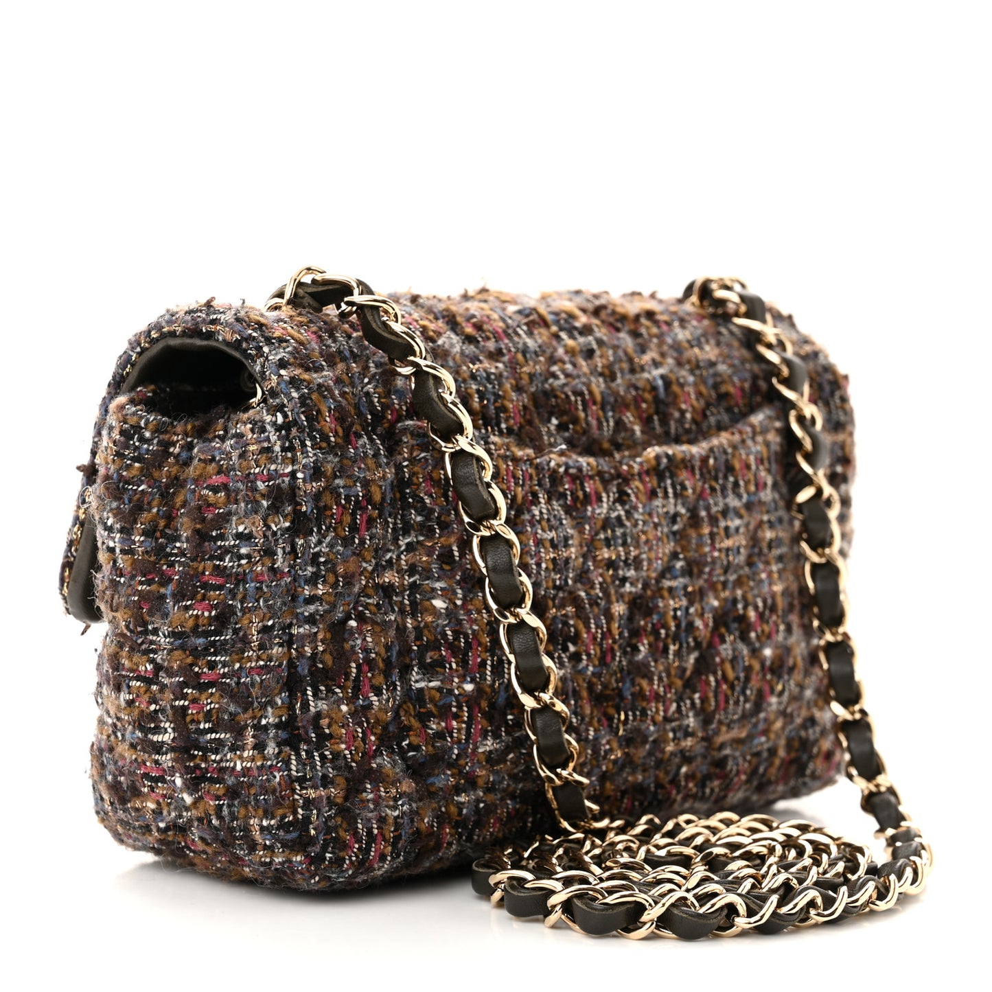 Tweed Quilted Mini Rectangular Flap Brown Multicolor