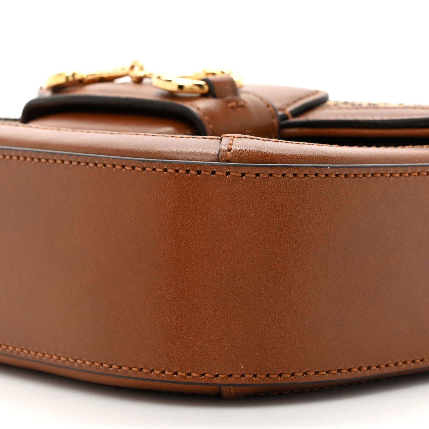 New Canvas Charisma Calfskin Crystal GG Monogram Mini Horsebit 1955 Shoulder Bag Camel Ebony