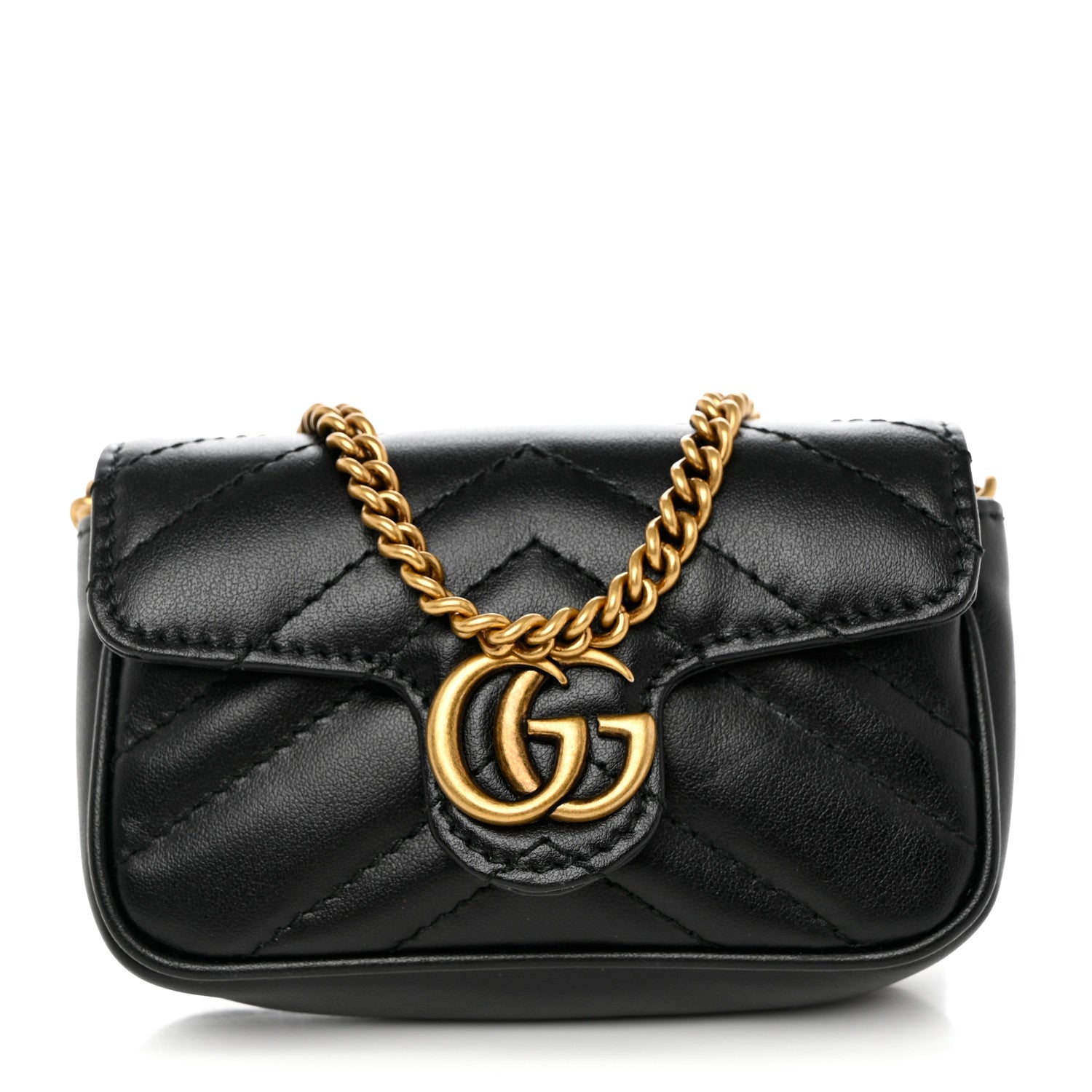 Gucci Calfskin Matelasse GG Marmont 2.0 Coin Purse On A Chain Black 1 of 7