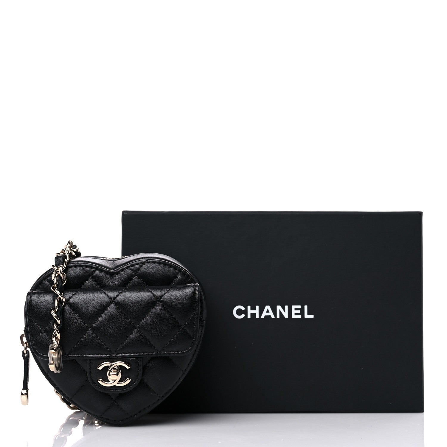 Chanel Lambskin Quilted CC In Love Heart Waist Belt Bag With Chain Black 10 of 10