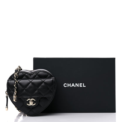 Chanel Lambskin Quilted CC In Love Heart Waist Belt Bag With Chain Black 10 of 10