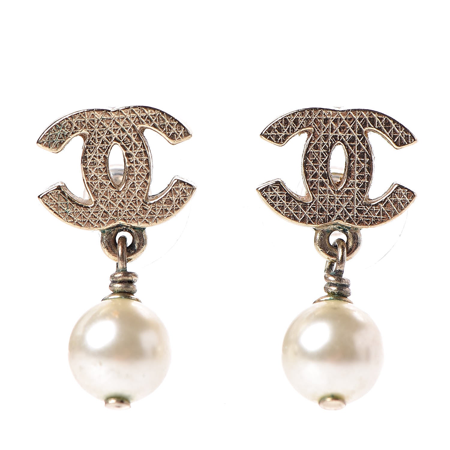 Chanel Pearl Quilted CC Drop Earrings Gold 1 of 5