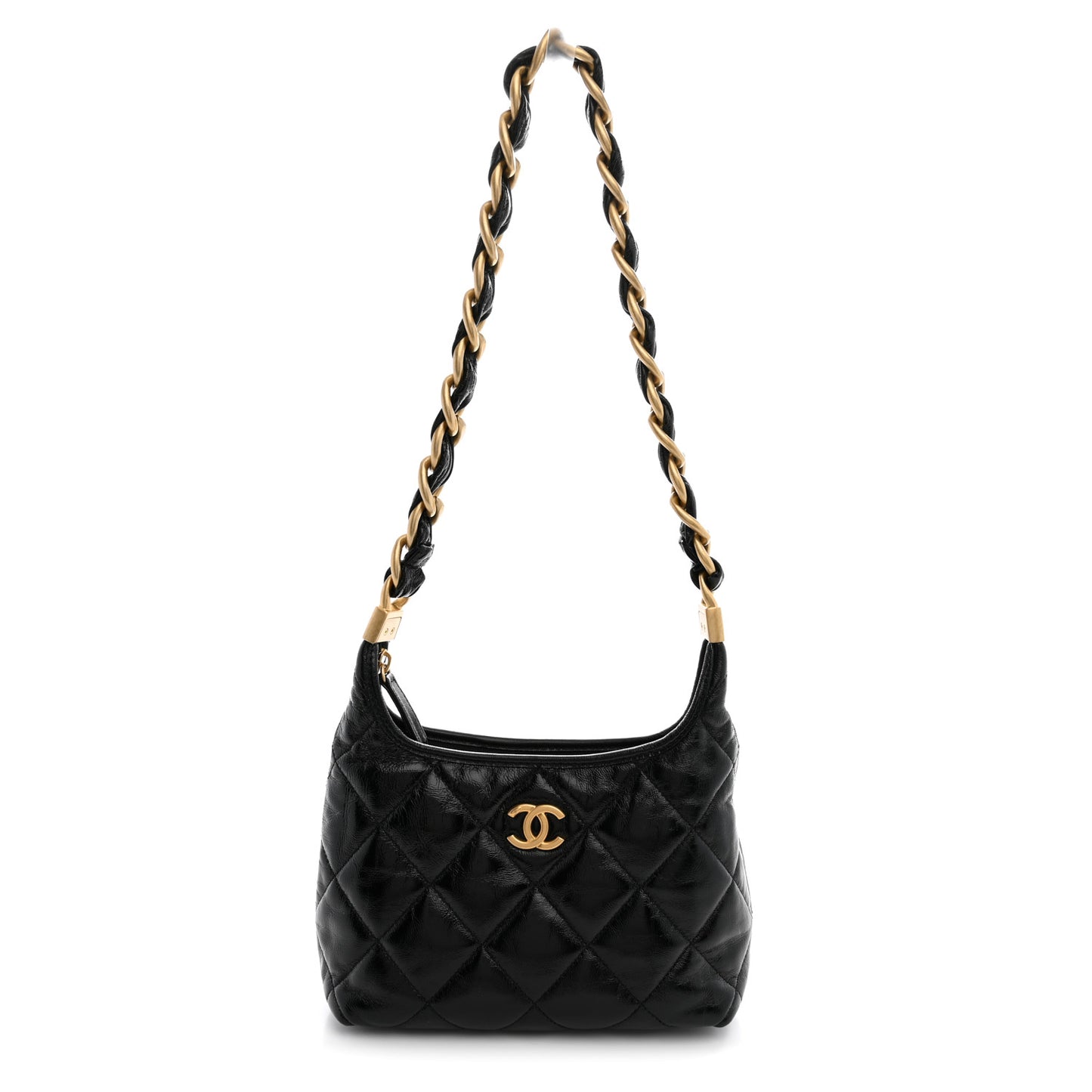 Shiny Crumpled Lambskin Quilted Small CC Funky Town Hobo Black