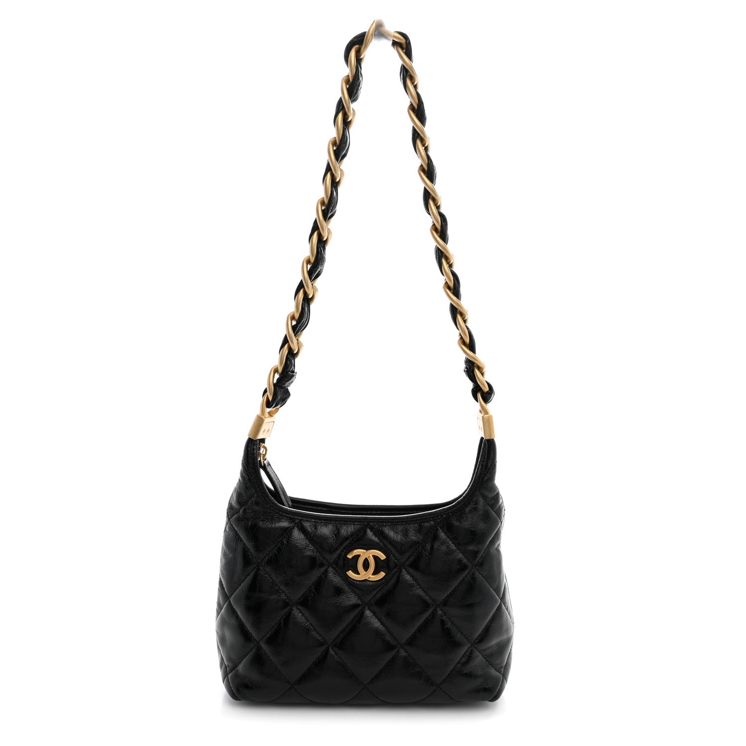 Chanel Shiny Crumpled Lambskin Quilted Small CC Funky Town Hobo Black 1 of 10