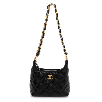 Chanel Shiny Crumpled Lambskin Quilted Small CC Funky Town Hobo Black 1 of 10