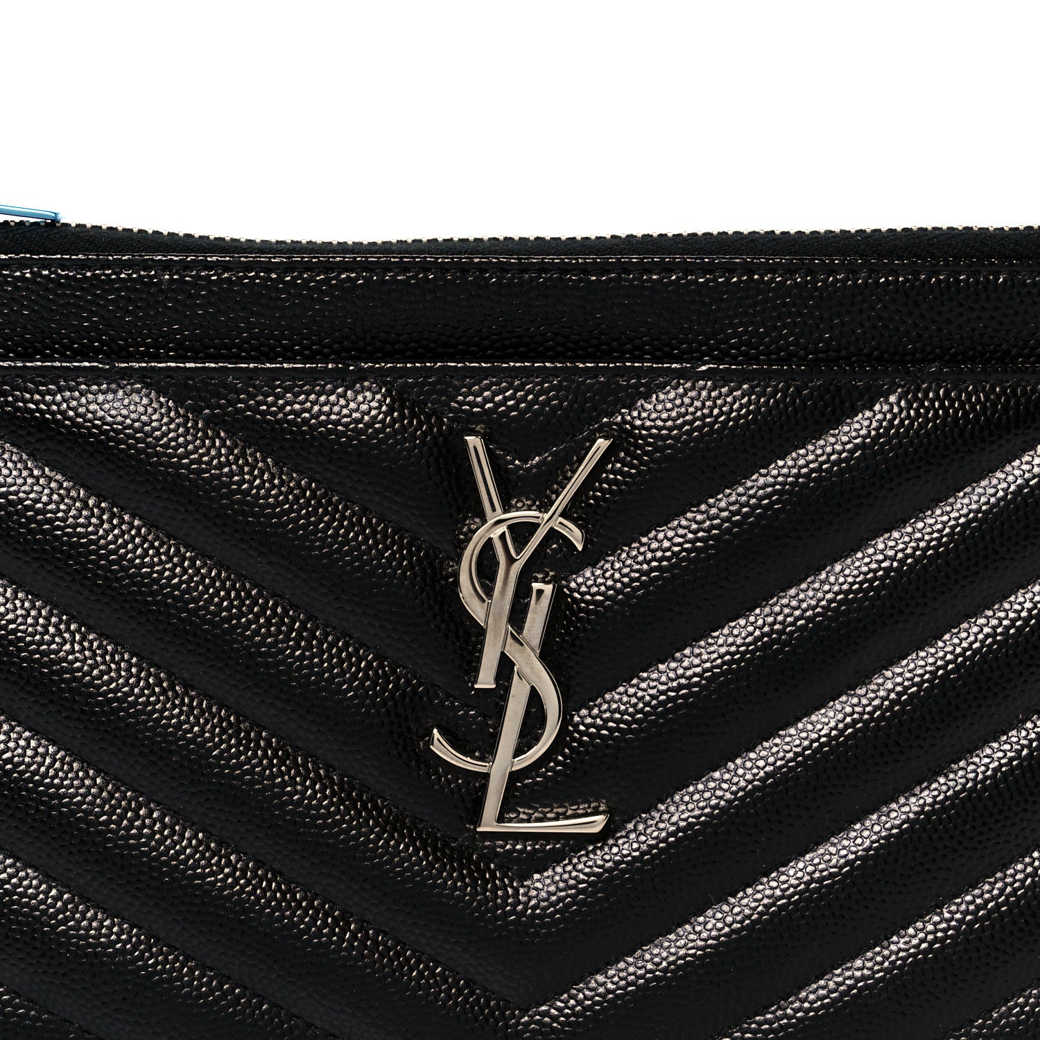 Saint Laurent Grain De Poudre Chevron Monogram Bill Pouch Black 8 of 9