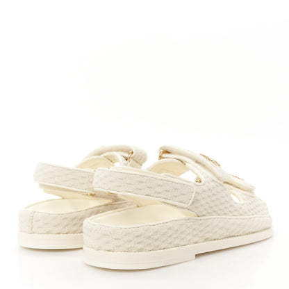 Chanel Knit Fabric Velcro Dad Sandals 37.5 Ivory 4 of 9