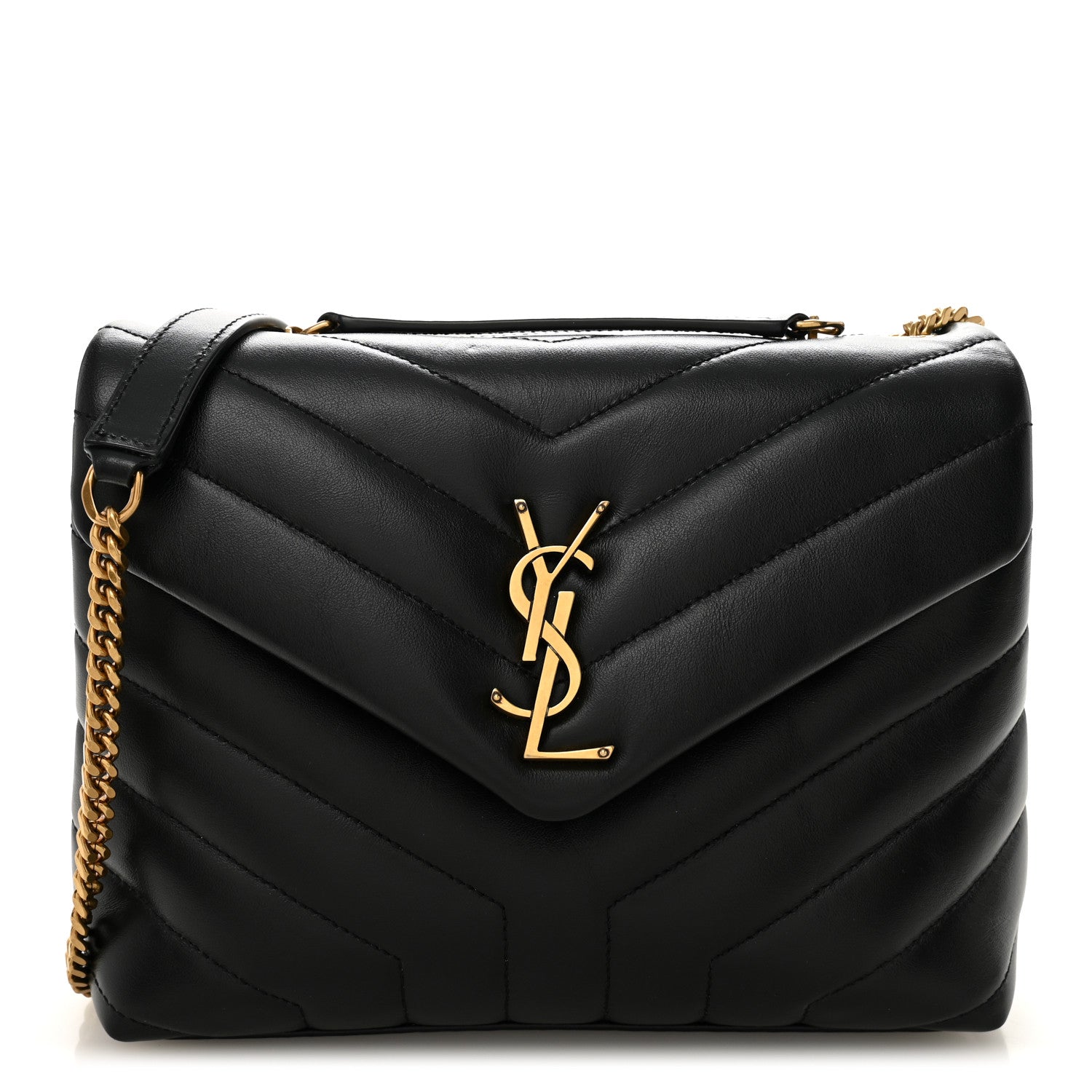 Saint Laurent Calfskin Y Quilted Monogram Small Loulou Chain Satchel Black 1 of 10