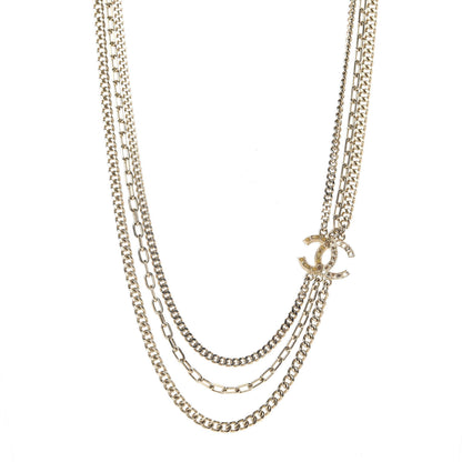 Chanel Baguette Crystal Gripoix Poured Glass CC Multi Strand Chain Necklace Light Gold 1 of 5