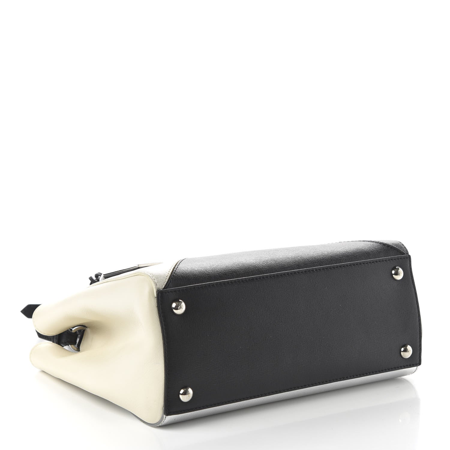 Fendi Vitello Elite Calfskin Colorblock Petite 2Jours Tote Black Multicolor White Argento 4 of 10