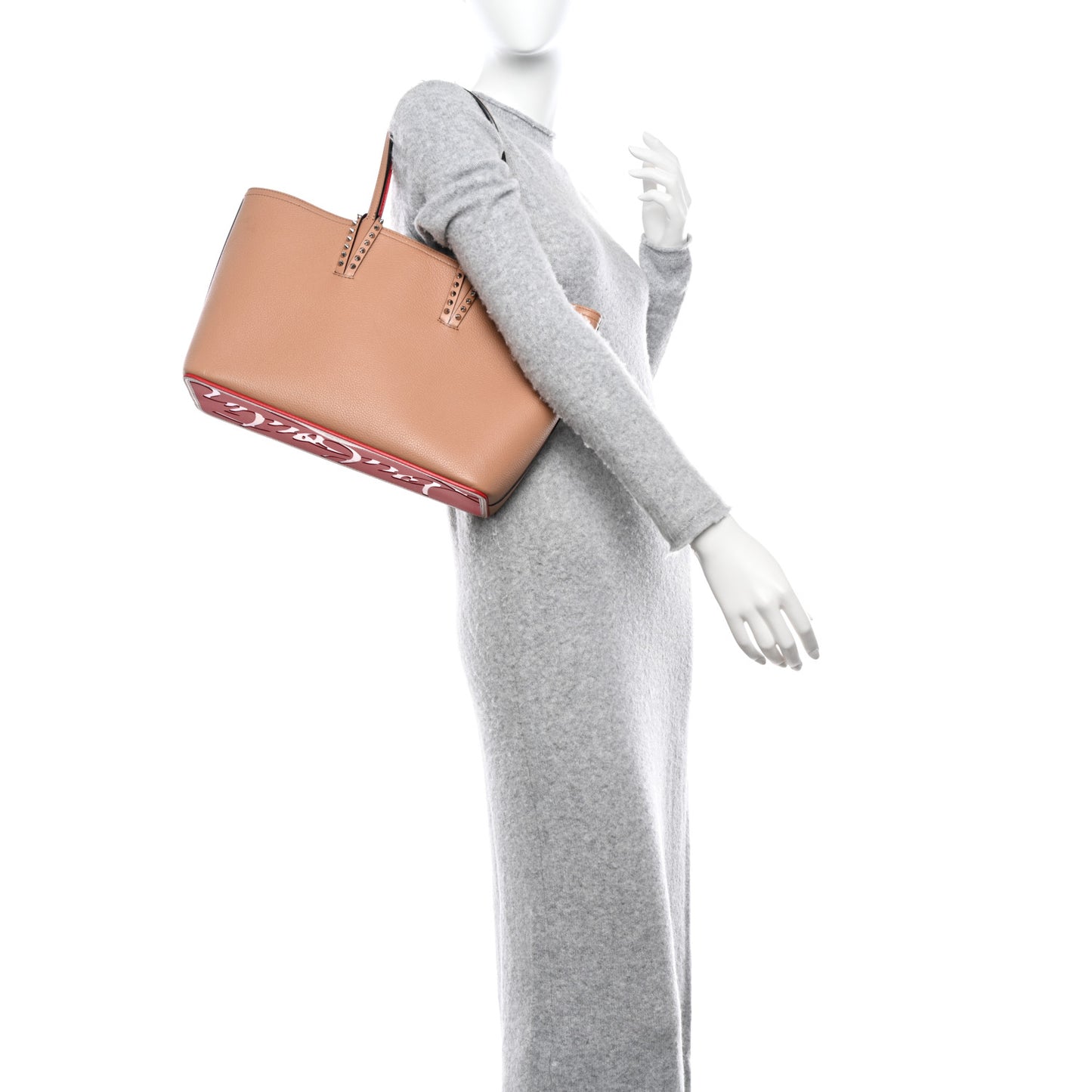 Calfskin Empire Spikes Small East West Cabata Tote Nude