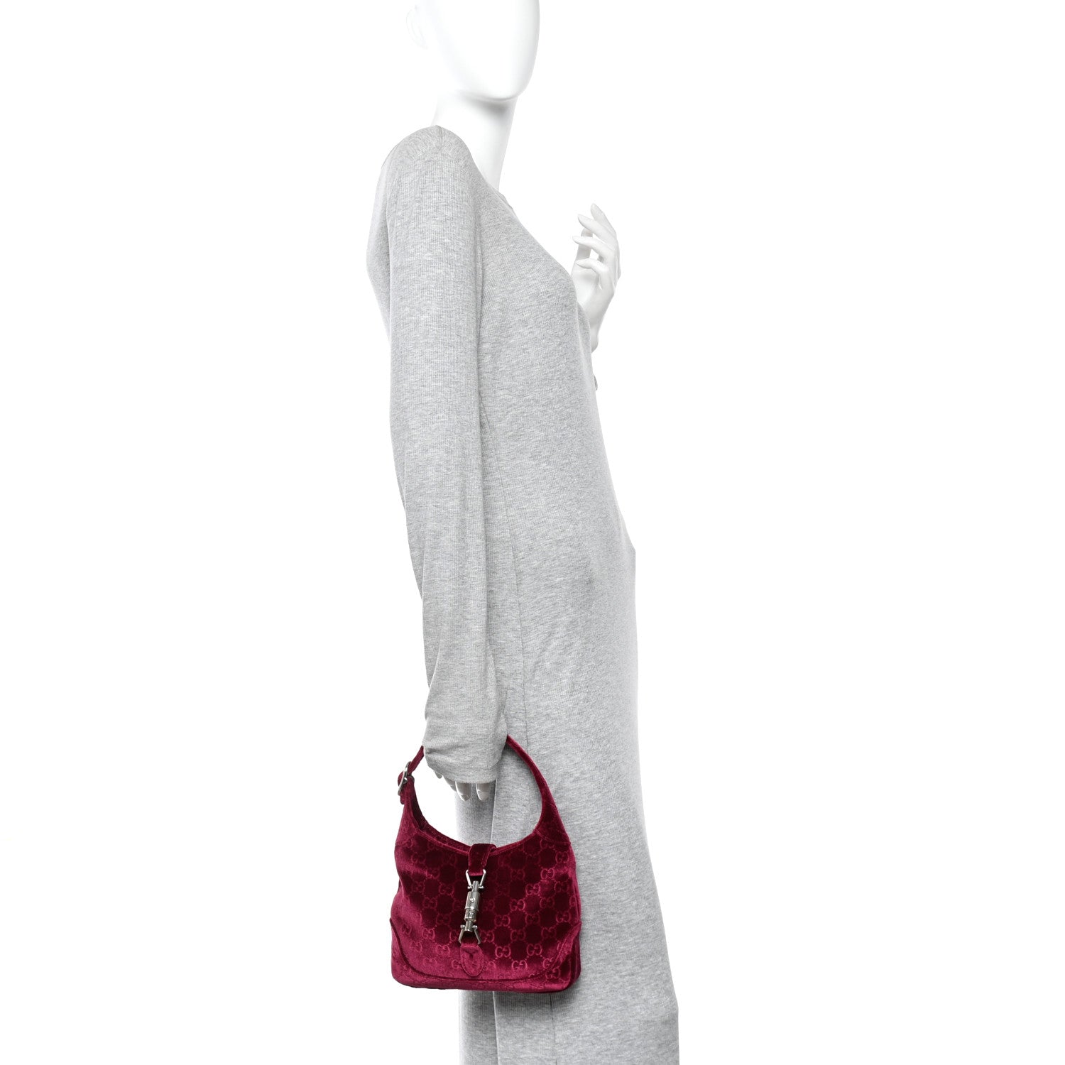 Gucci New Velvet Ashmir GG Monogram Small Jackie 1961 Hobo Red 2 of 10