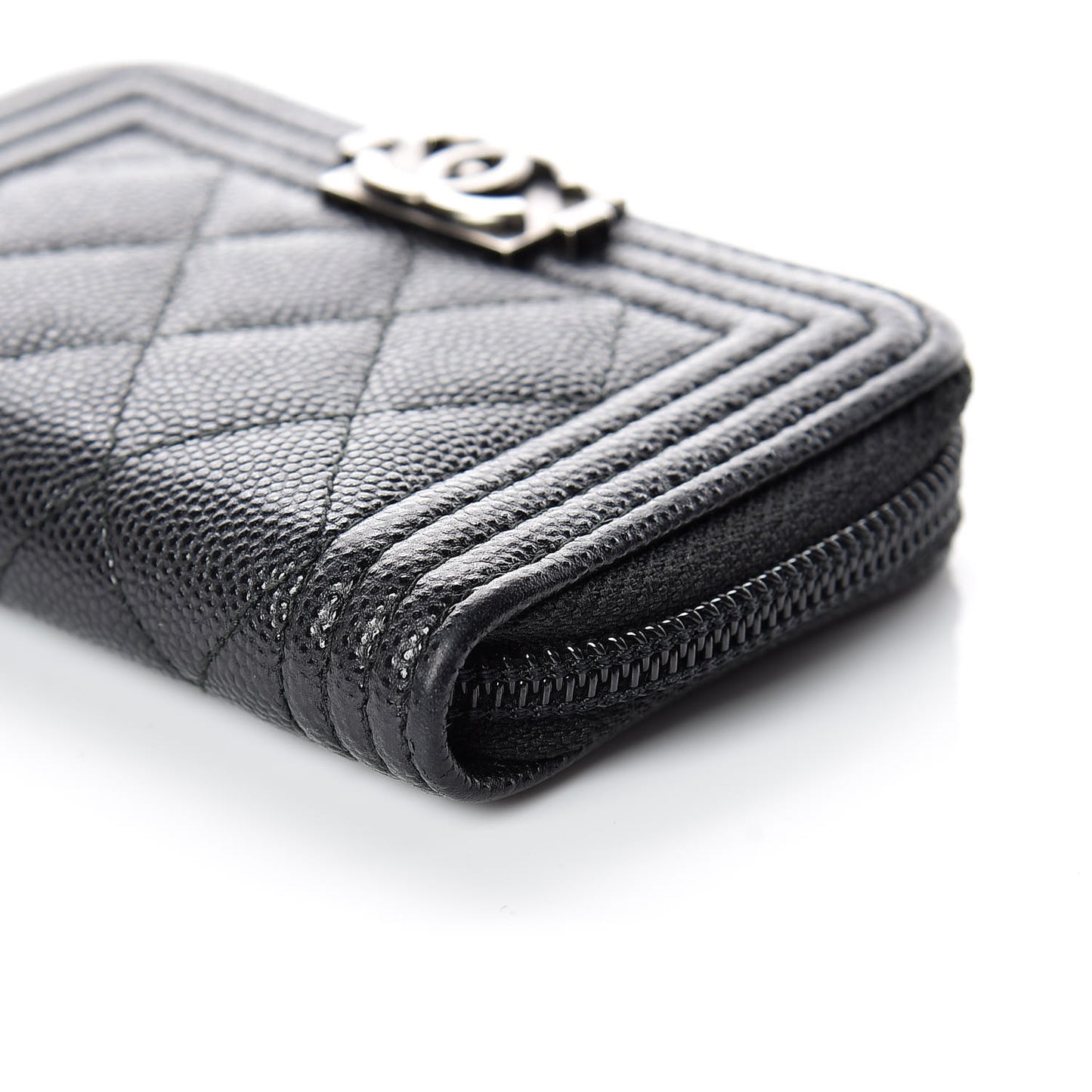 Caviar Quilted Boy Zip Around Coin Purse Wallet Black