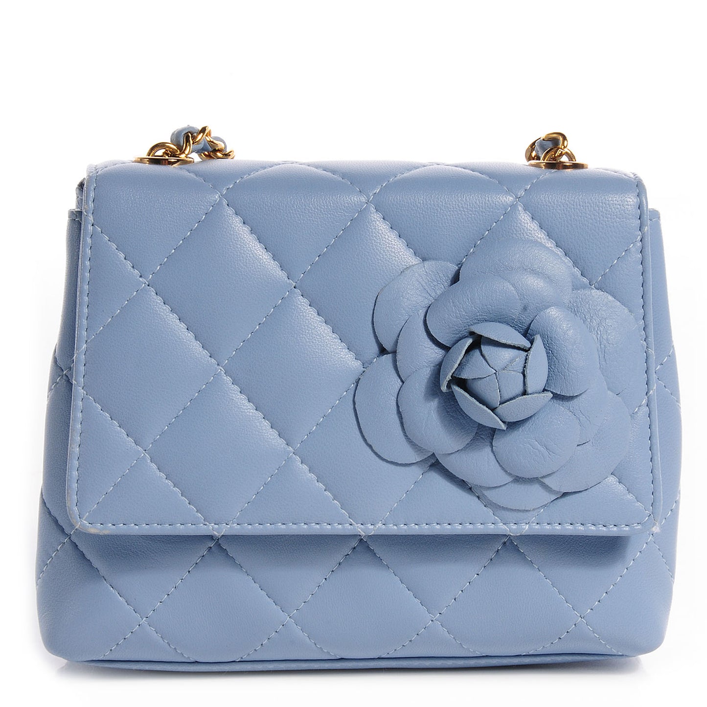 Lambskin Camellia Mini Flap Light Blue