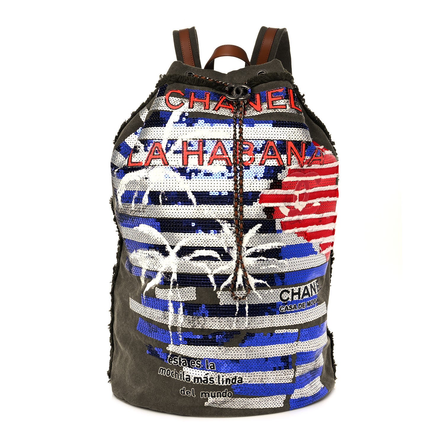 Chanel Canvas Sequins Cubano Trip Backpack Khaki 1 of 9