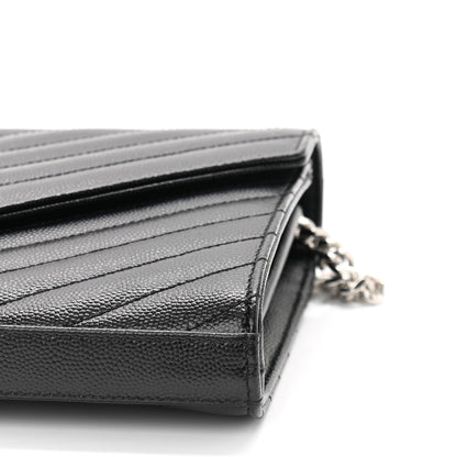 Saint Laurent Grain De Poudre Matelasse Chevron Monogram Chain Wallet Black 9 of 11