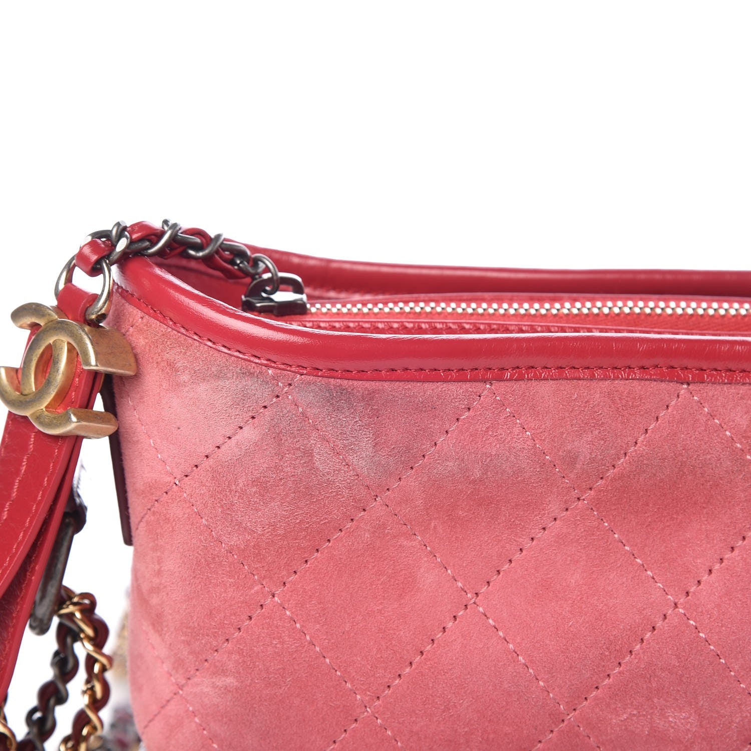 Chanel Suede Quilted Small Gabrielle Hobo Red 8 of 12