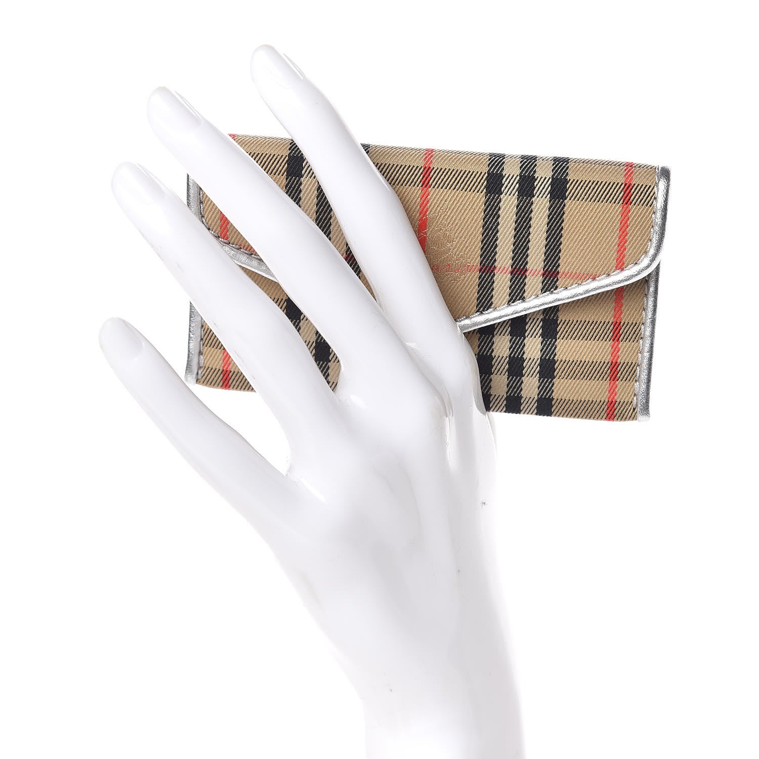 Burberry Smooth Calfskin 1983 Knight Check Envelope Card Case Silver 2 of 8