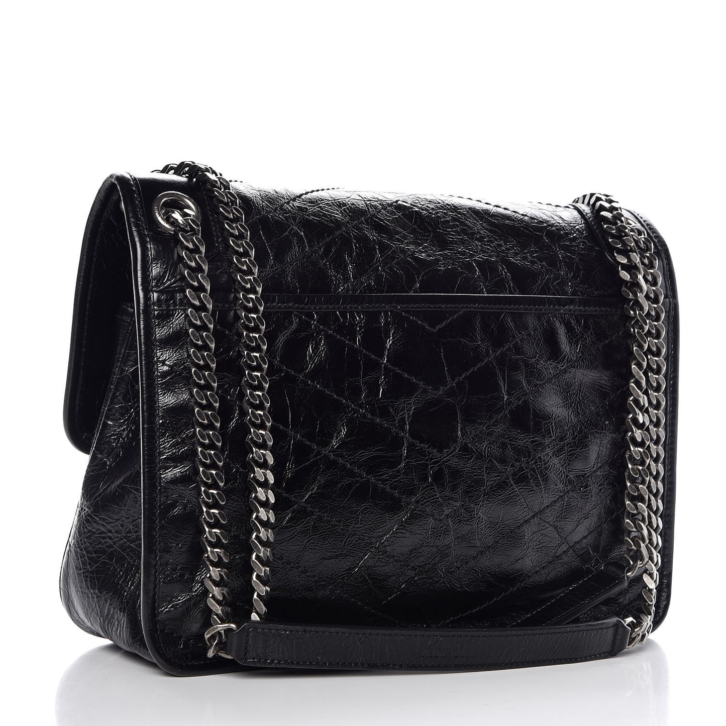 Crinkled Calfskin Matelasse Monogram Medium Niki Chain Satchel Black