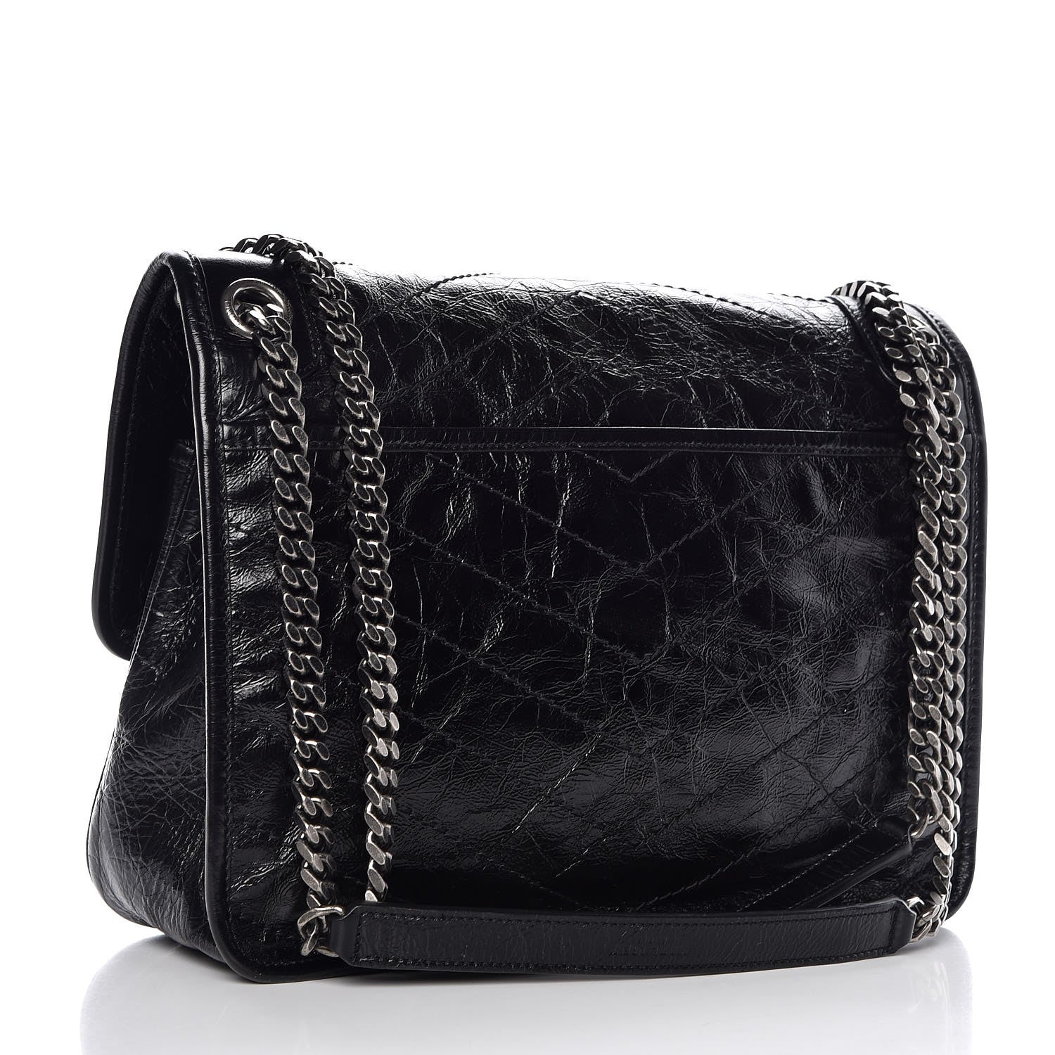 Saint Laurent Crinkled Calfskin Matelasse Monogram Medium Niki Chain Satchel Black 3 of 9