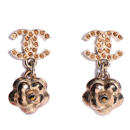 Chanel Crystal CC Camellia Drop Earrings Gold 1 of 5
