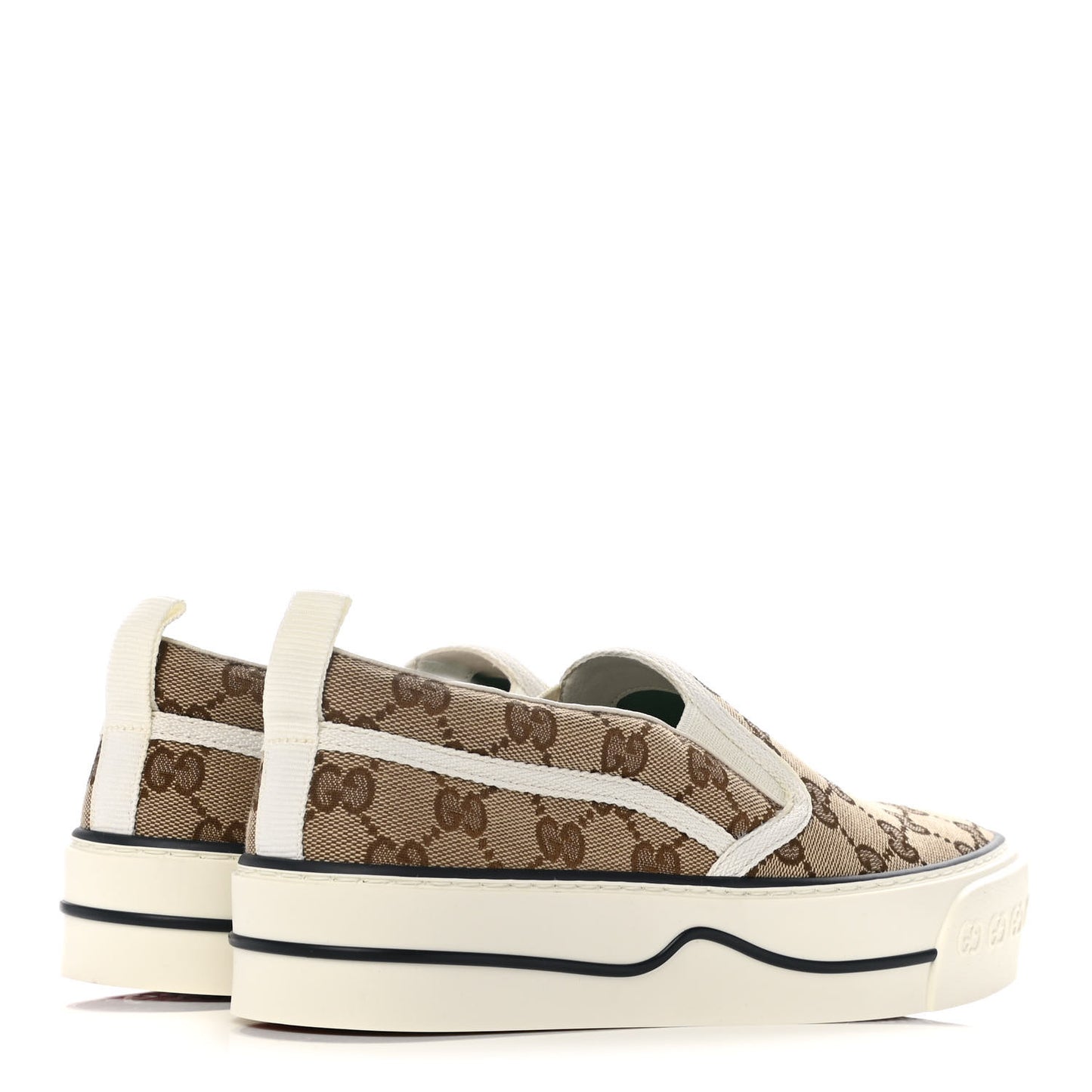 GG Monogram Womens 1977 Tennis Slip On 30mm Sneakers 38 Beige Ebony Mystic White