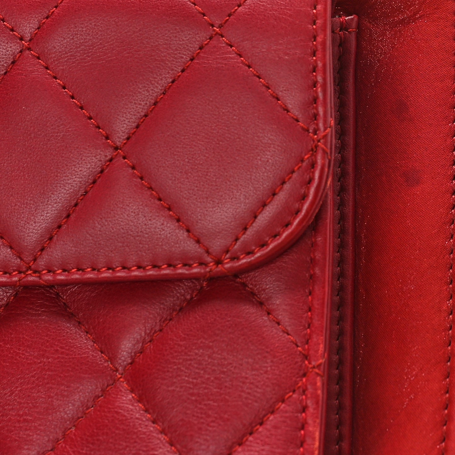 Lambskin Quilted Square Front Pocket Clutch With Chain Red