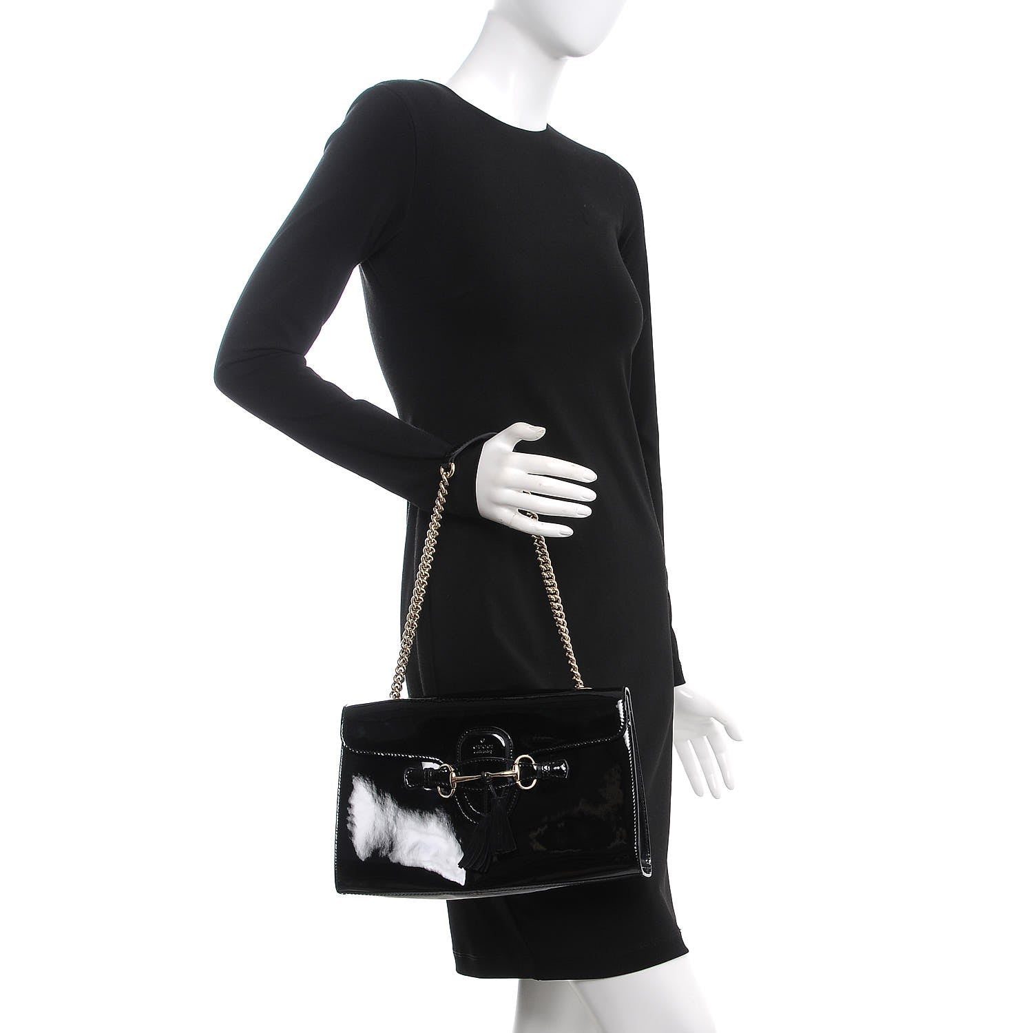 Gucci Patent Medium Emily Chain Shoulder Bag Black 2 of 7